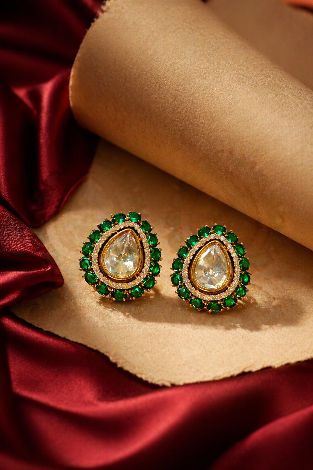 Itrani Indo Western Teardrop Stud Earrings Victorian Style