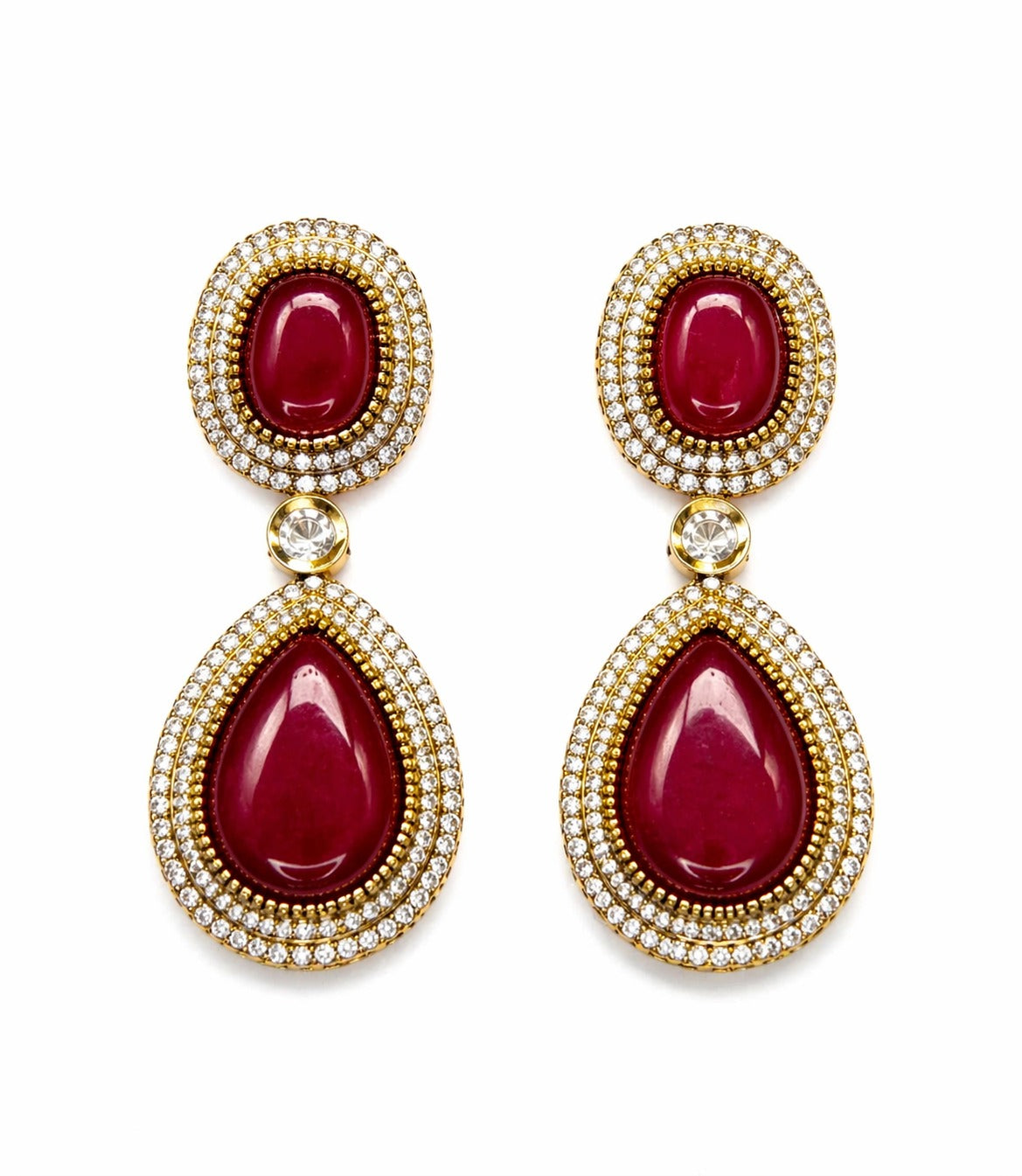 Itrani Maharani Emerald, Ruby Grace Three Layered Long Necklace Set with Beautiful Centre Stones