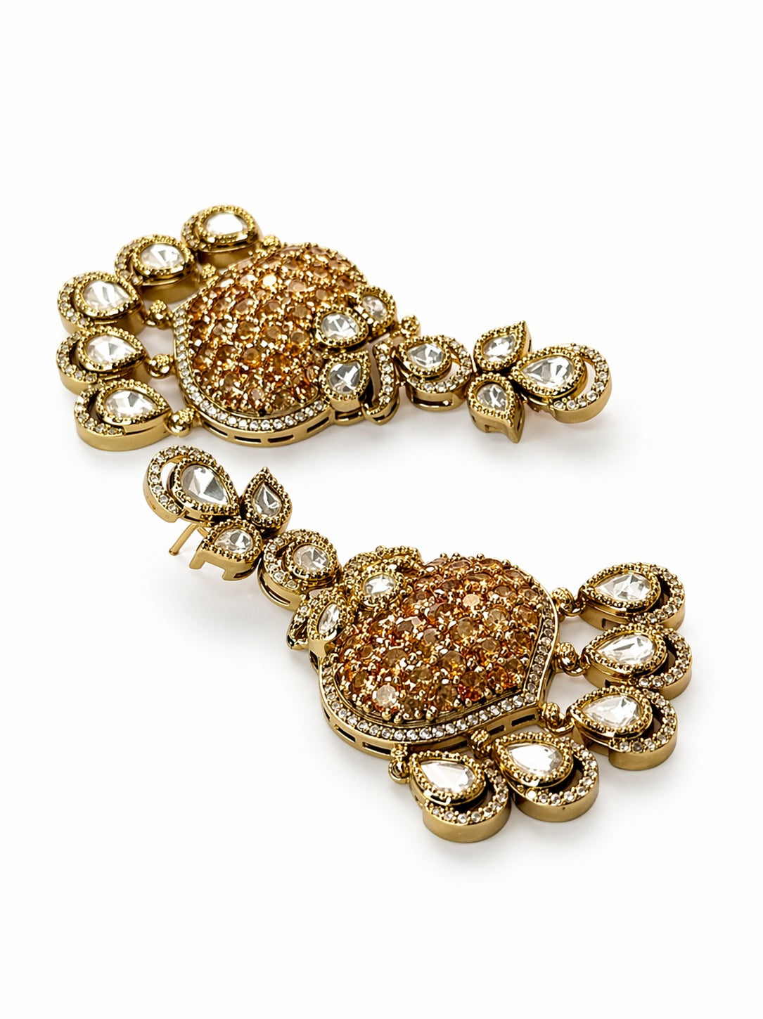 Itrani Emerald, Champaign Golden Heart Party Wear Dangling Earrings