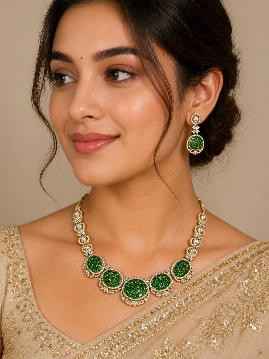 Itrani Champagne Crystal Victorian Style Uncut Diamond Necklace Set