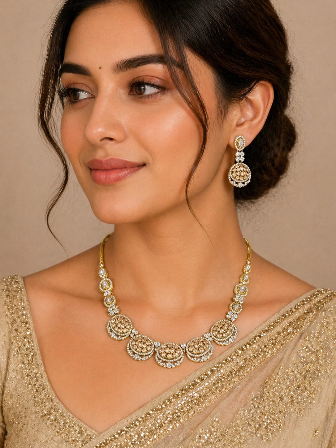 Itrani Champagne Crystal Victorian Style Uncut Diamond Necklace Set