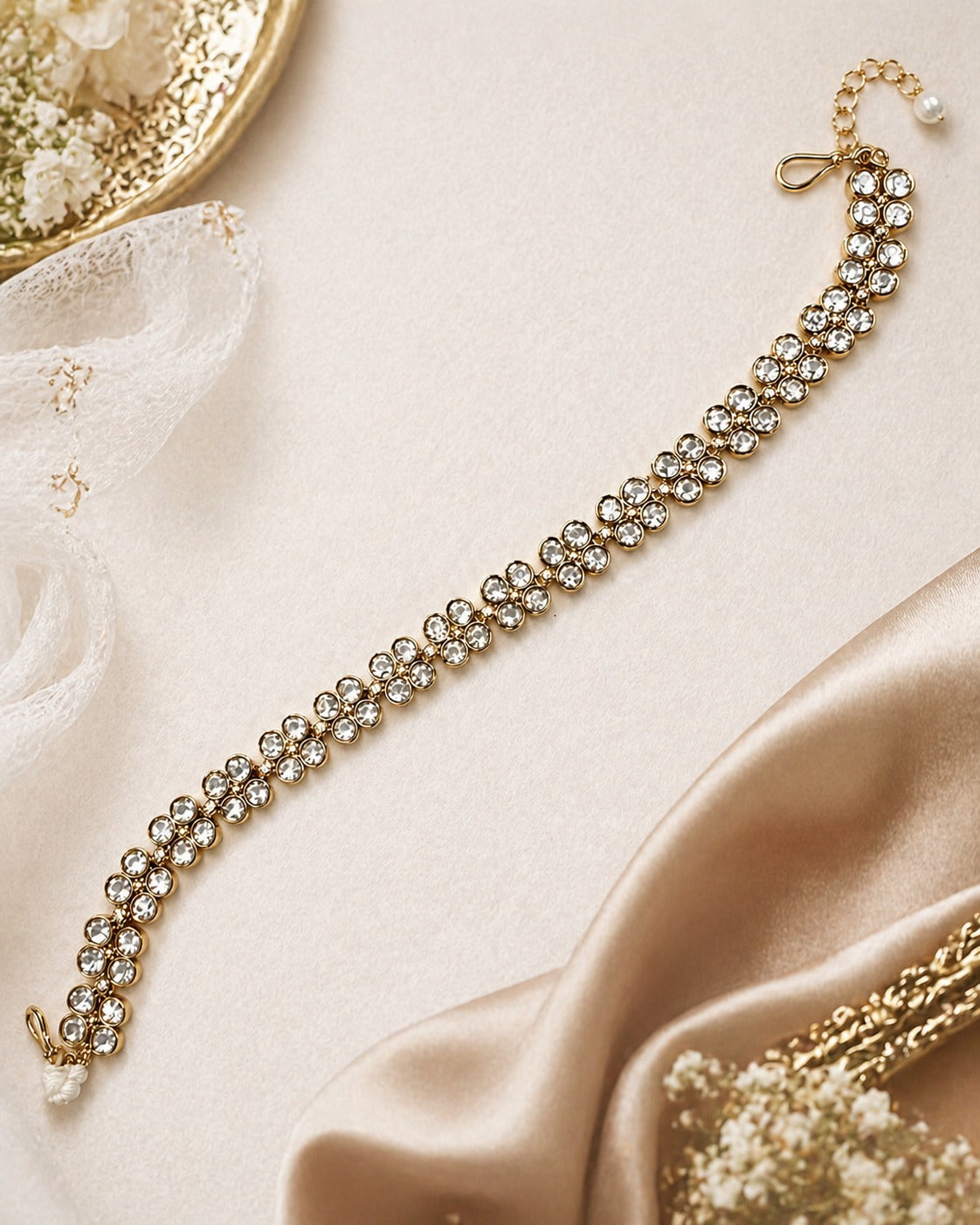 Itrani Floral Charm Polki Stone Seeshpati in Anti-Tarnish Brass – Traditional Bridal Hair Jewelry