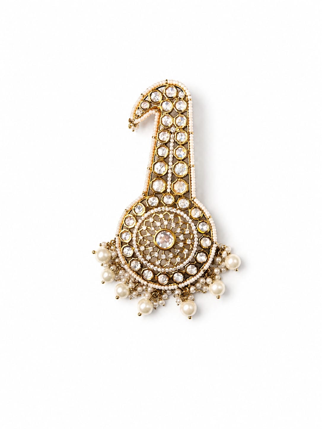 Itrani Royal Pearl and Polki Stone Groom Mala (Sherwani Mala) with Kalgi ( Turban Brooch )
