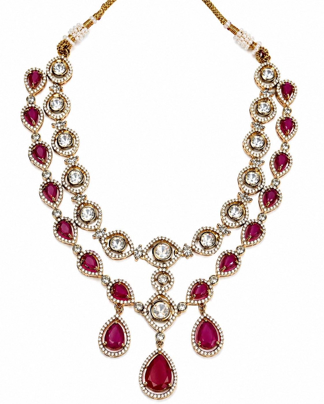 Itrani Amber Glow Dual Layer Multi Colour, Crystal, Double -8 Diamond Necklace Set