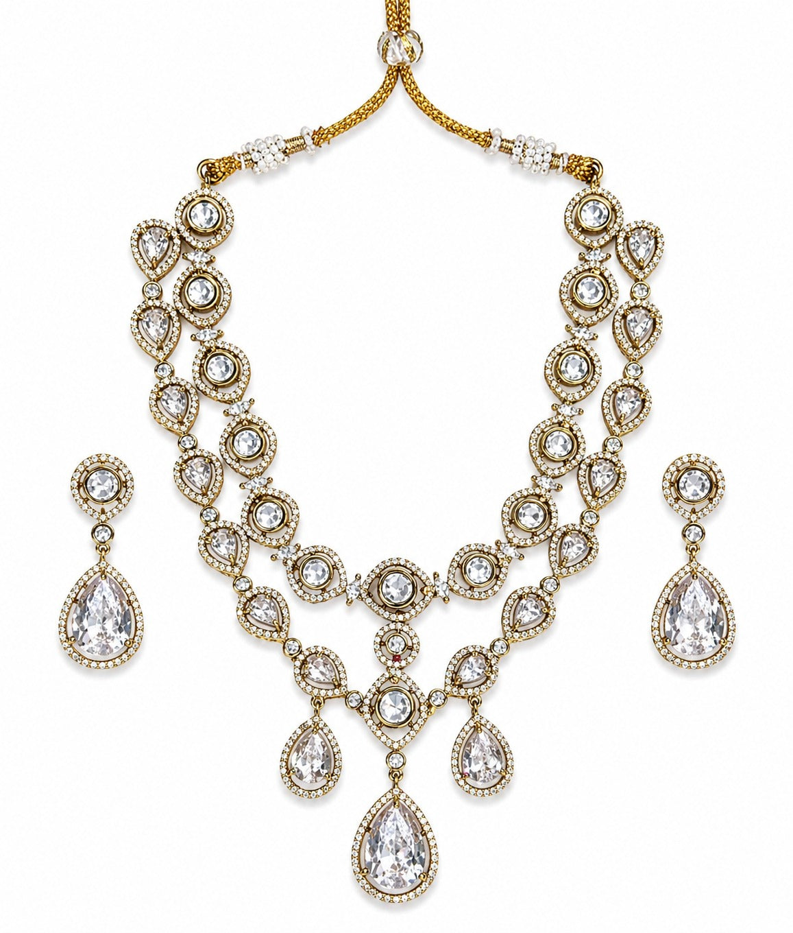Itrani Amber Glow Dual Layer Multi Colour, Crystal, Double -8 Diamond Necklace Set