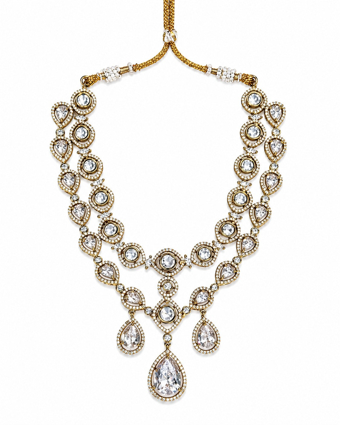 Itrani Amber Glow Dual Layer Multi Colour, Crystal, Double -8 Diamond Necklace Set