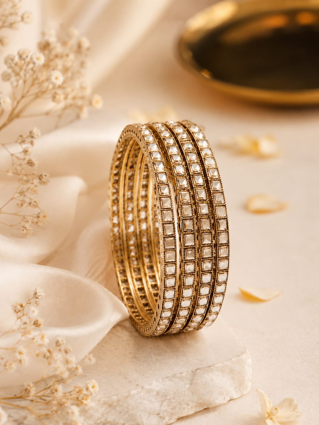 Itrani Timeless Elegance Stone Studded Brass Bangles Set