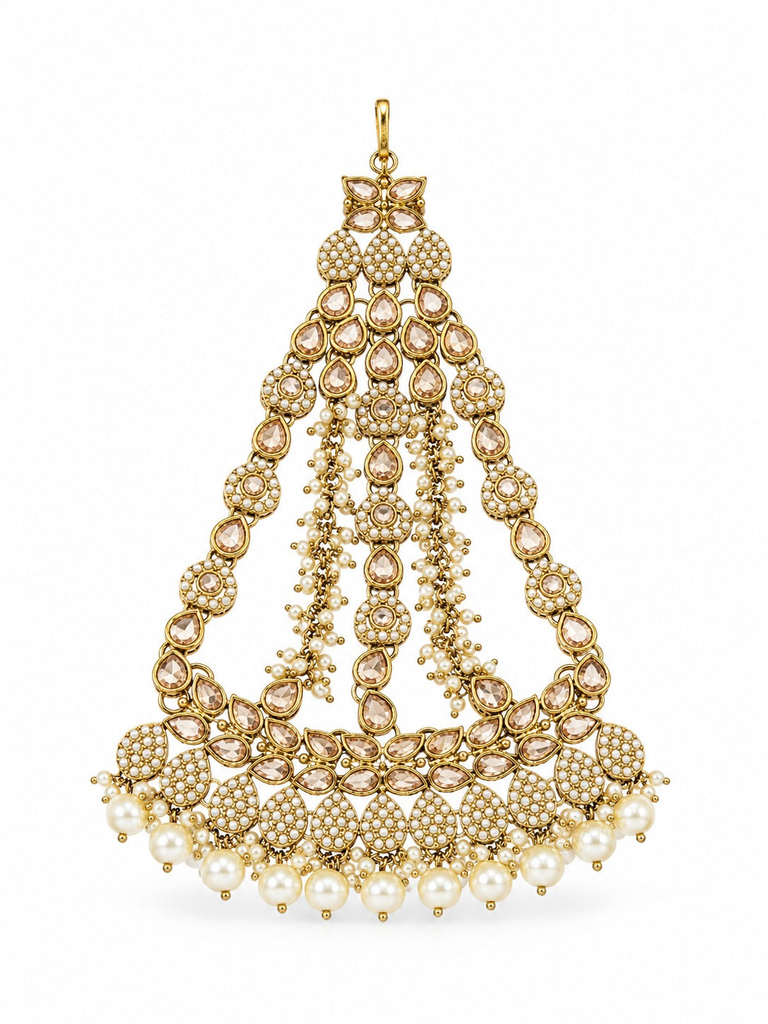 Itrani Oyal Gold Finish Passa with Pearl Droplets & Reverse American Diamonds
