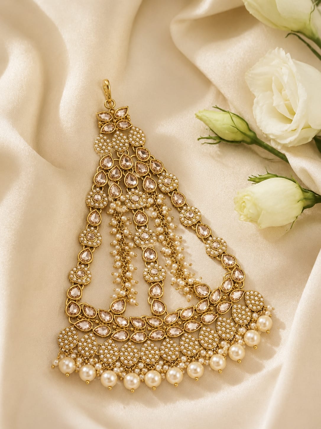 Itrani Oyal Gold Finish Passa with Pearl Droplets & Reverse American Diamonds