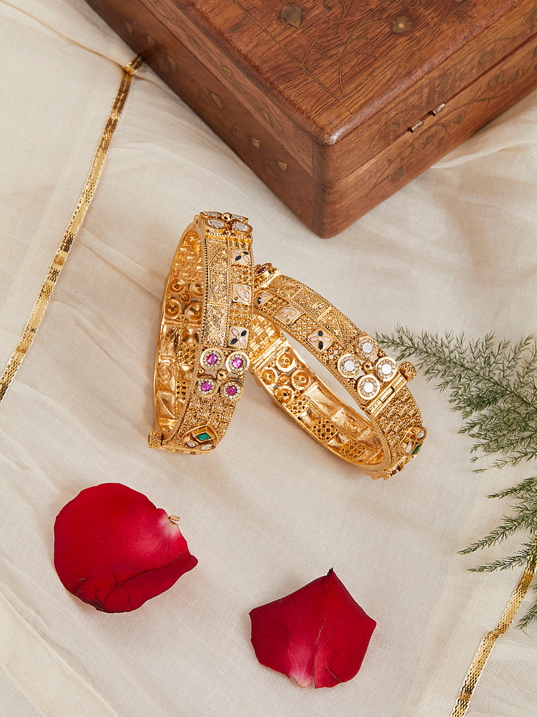 Itrani Royal Ruby Rajwadi Brass Bangles with Gold Finish