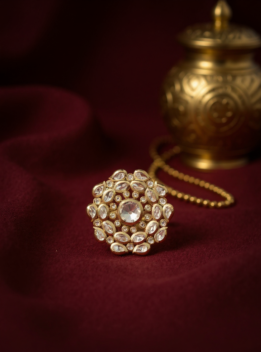 Itrani Polki Radiance Floral Ring –Clear Polki Stone Statement Brass Ring