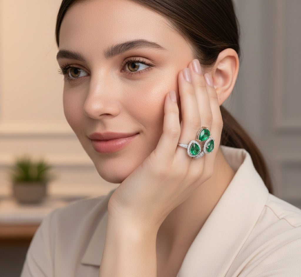 Itrani Radiant Emerald Elegance Adjustable Ring