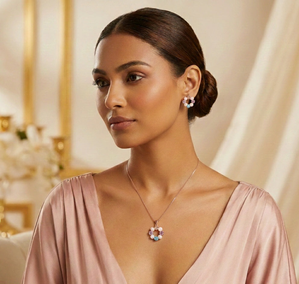 Itrani Blush Radiance Floral Necklace & Earring Set