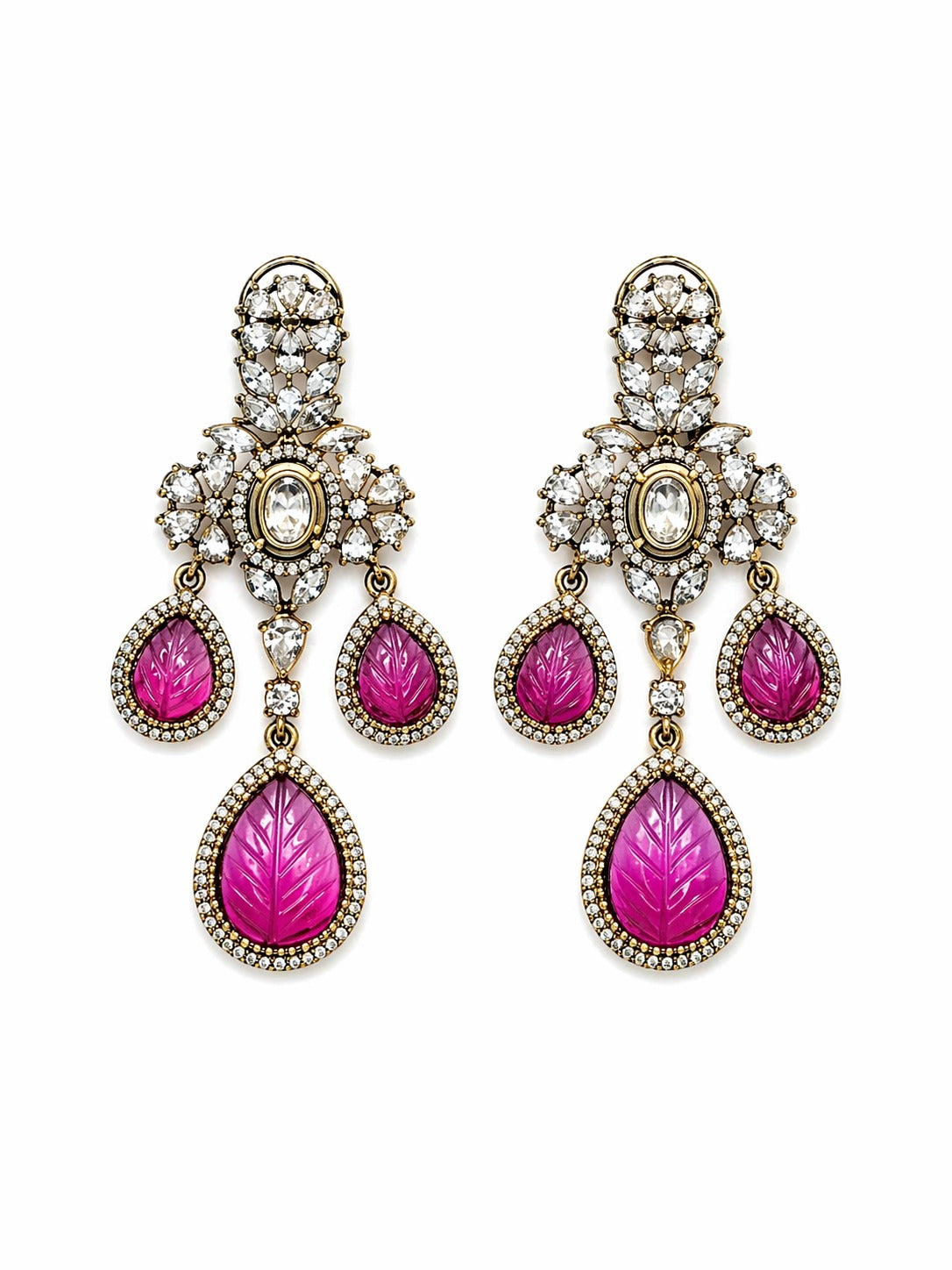 Royal Pink Droplet Antique Necklace Set