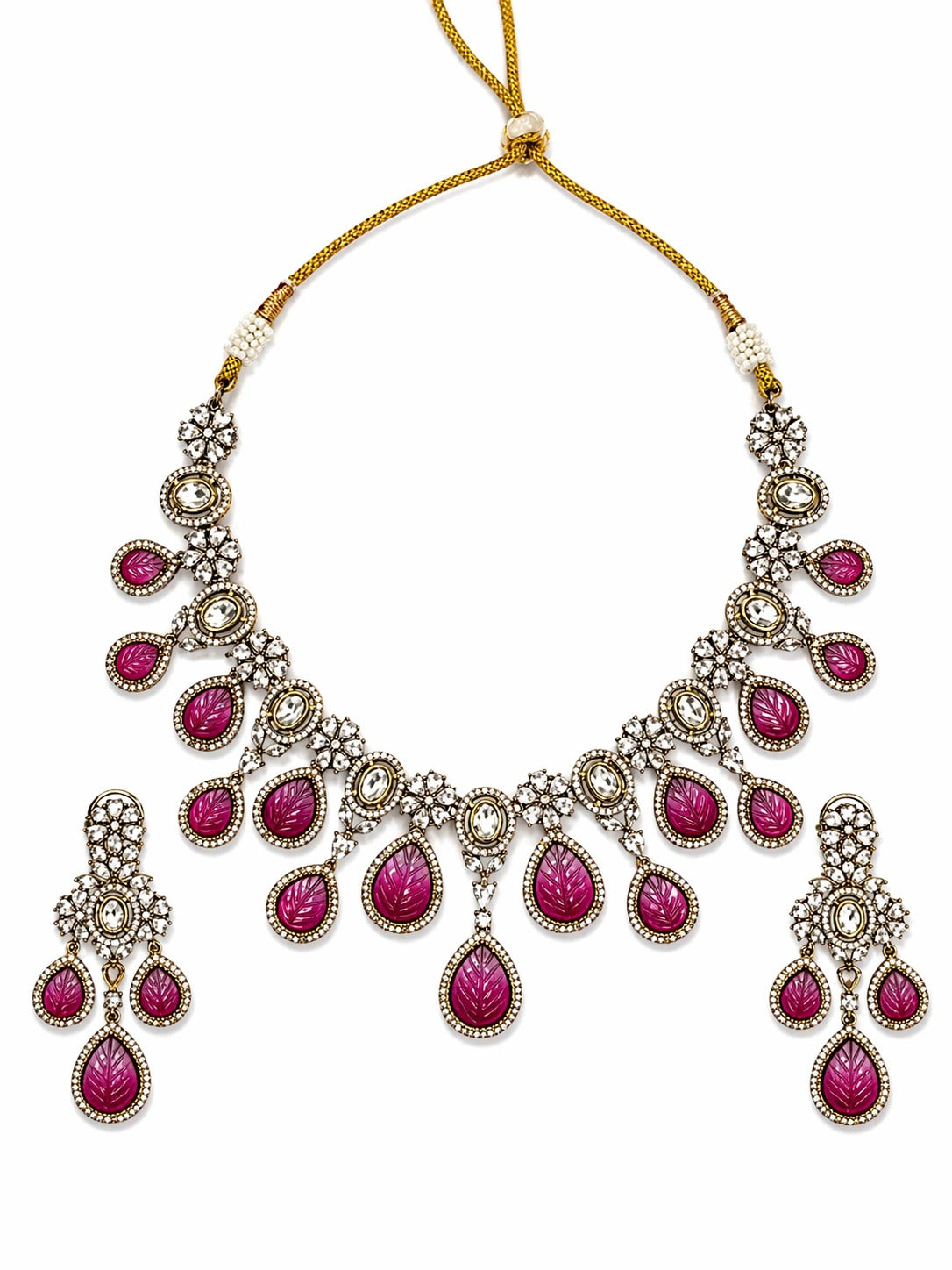Royal Pink Droplet Antique Necklace Set