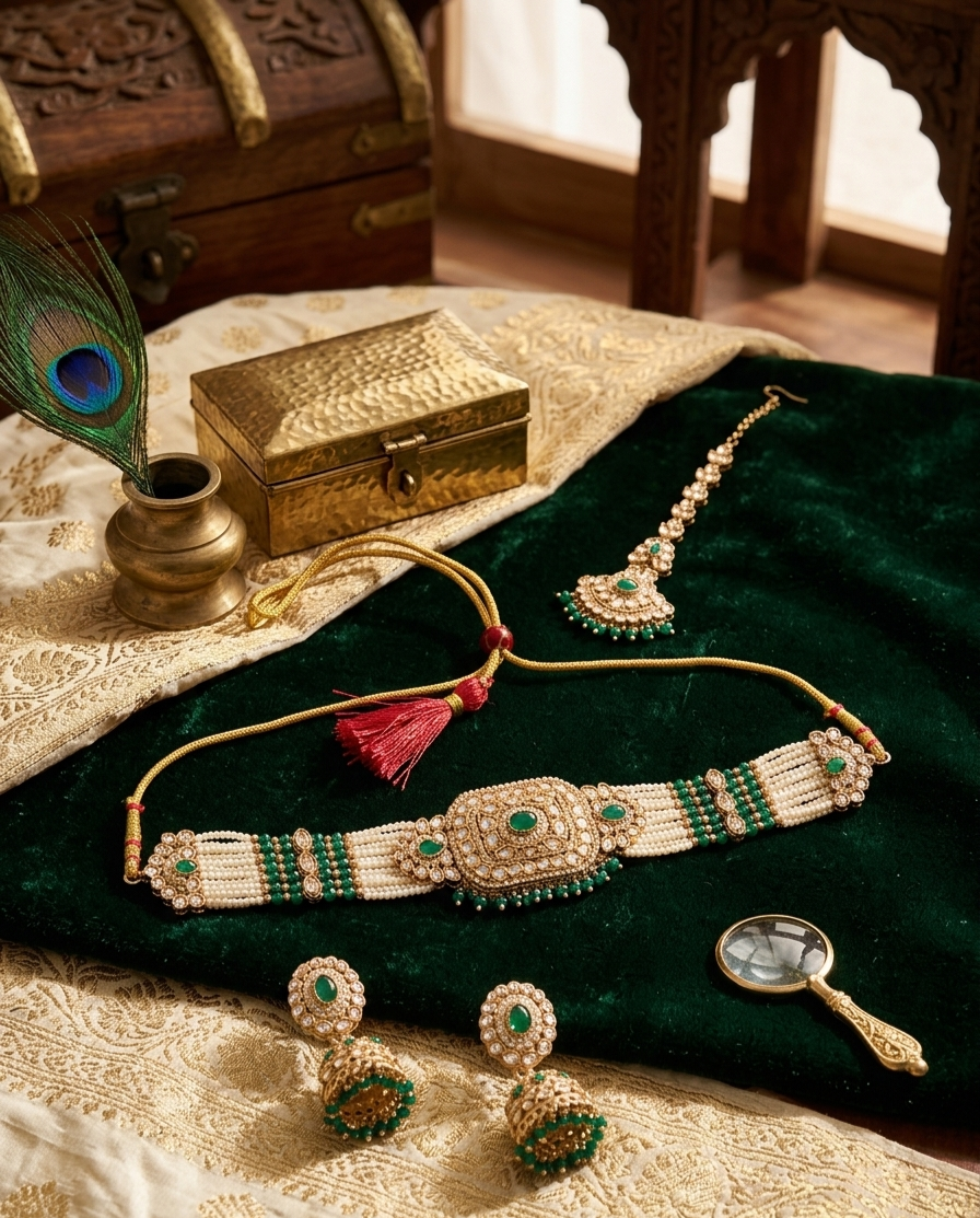 Itrani Emerald Pearl Choker Necklace Set Clearance