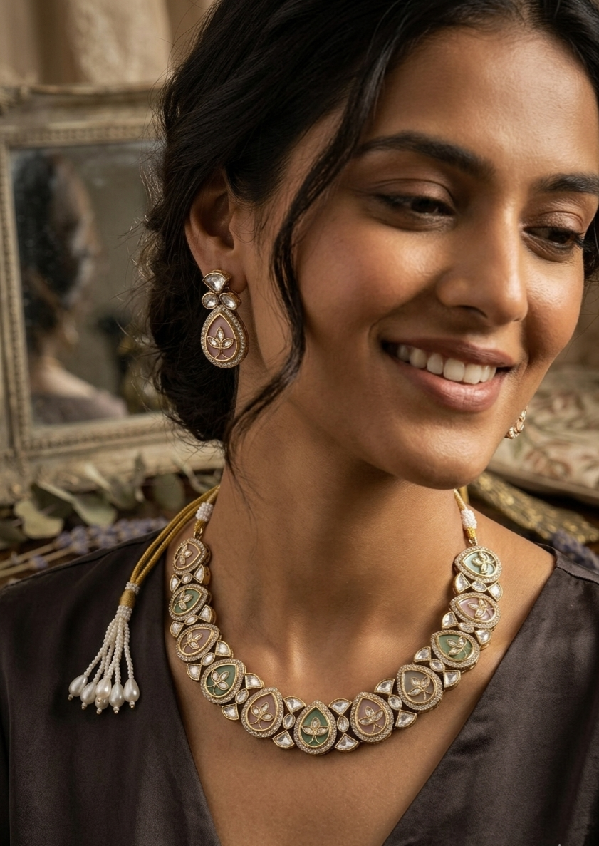 Itrani Graceful Teardrop pastel shades Necklace Set