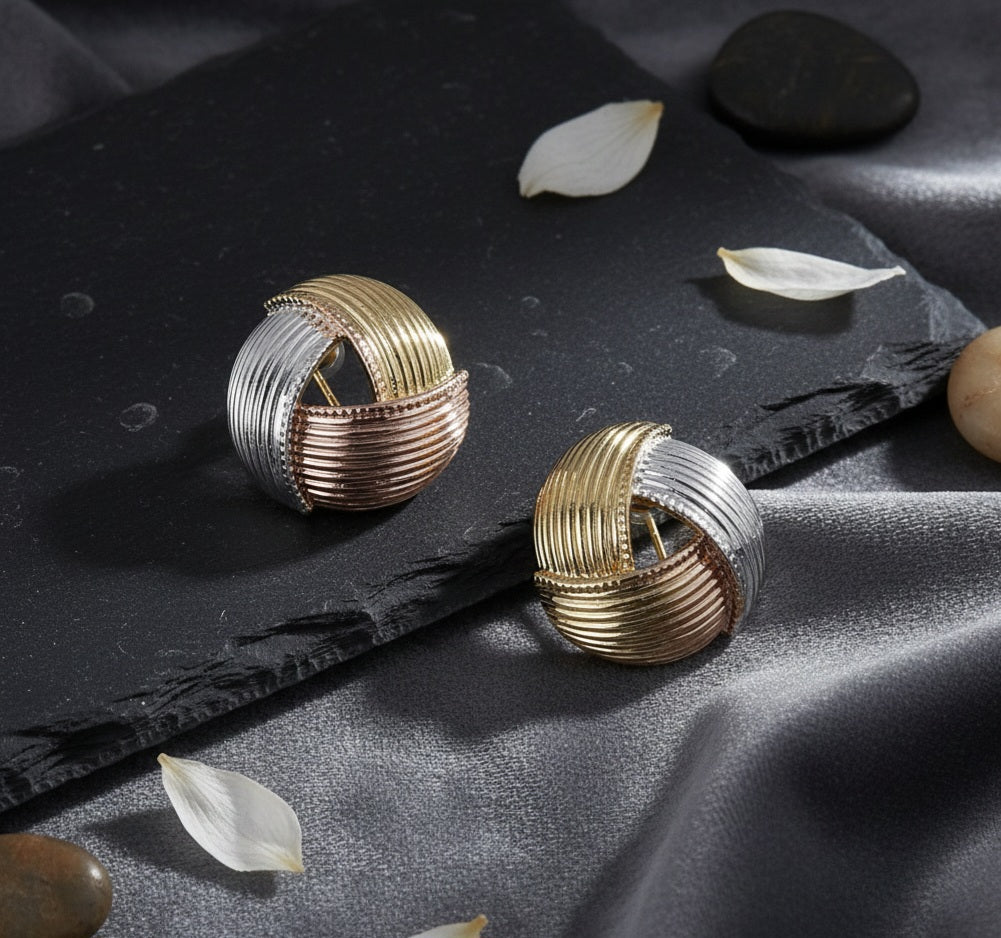 Itrani Elegant Tri-Tone Rose Gold Statement Earrings