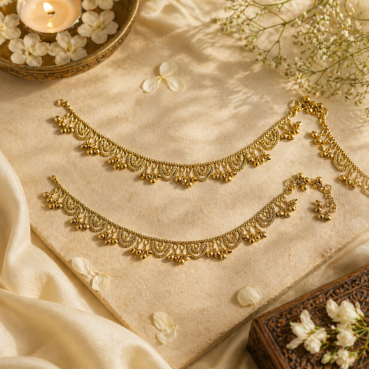 Itrani Floral Elegance Antique Payal with Reverse American Diamonds