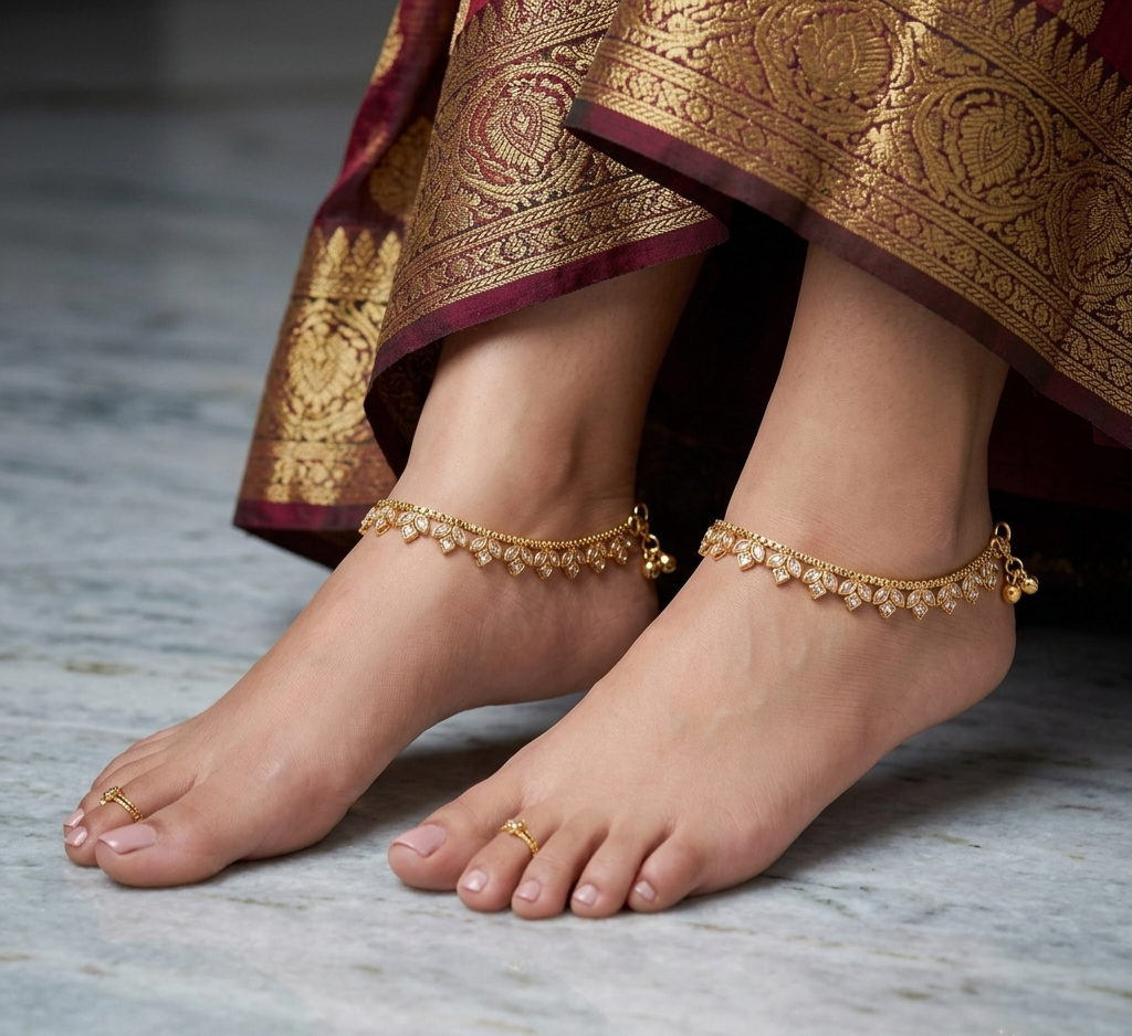 Itrani Antique Mehndi Finish Payal with American Diamonds