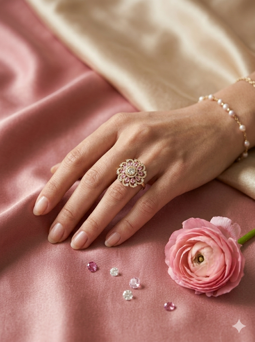 Itrani  Lavender and Pink Floral Diamond Style Statement Ring