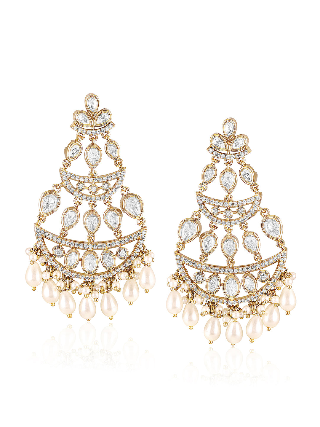 Itrani Blush Radiance Polki Stone and White Pearl Drop Earrings