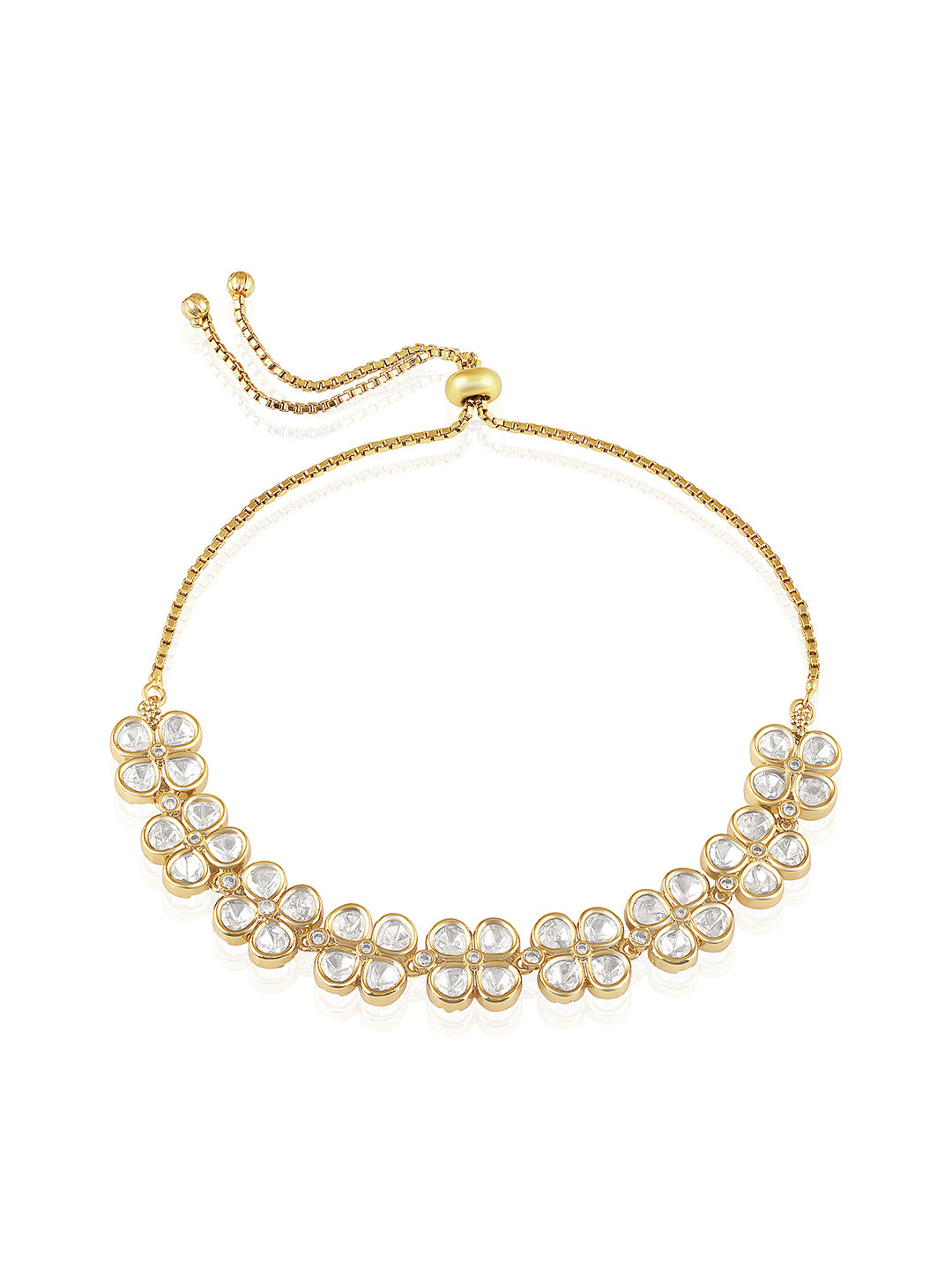Itrani  Floral Charm Adjustable Clear Polki Stone Bracelet