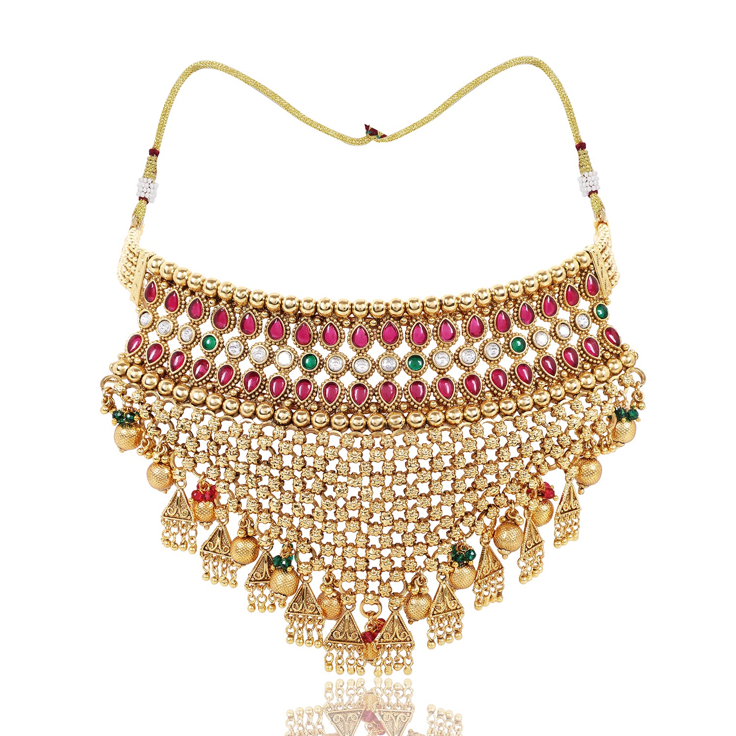 Itrani Rajwadi Net Design Gold Choker Set