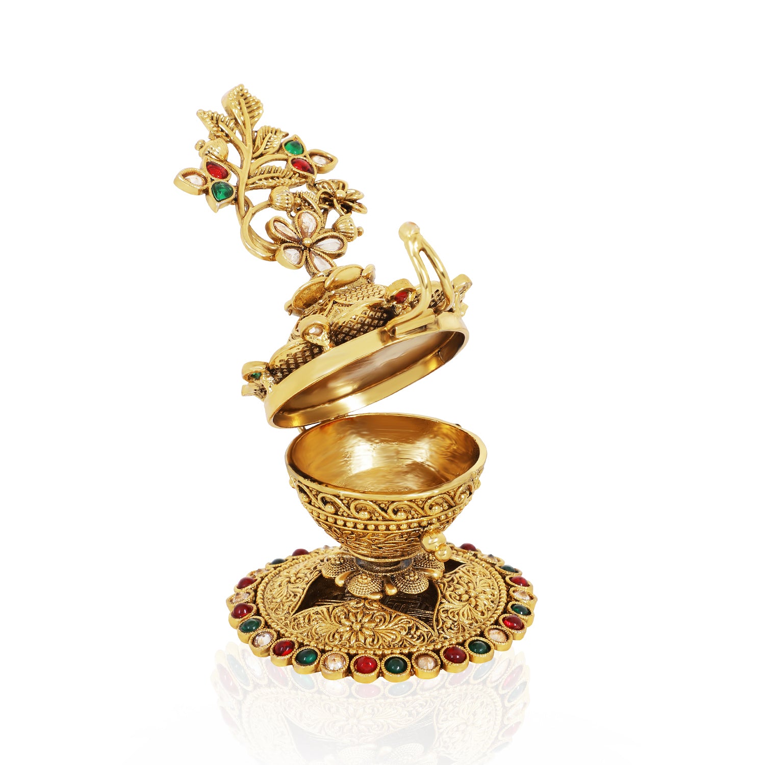 Itrani Mehndi Antique Finish Sindoor Box with Multicolor Diamond Detailing