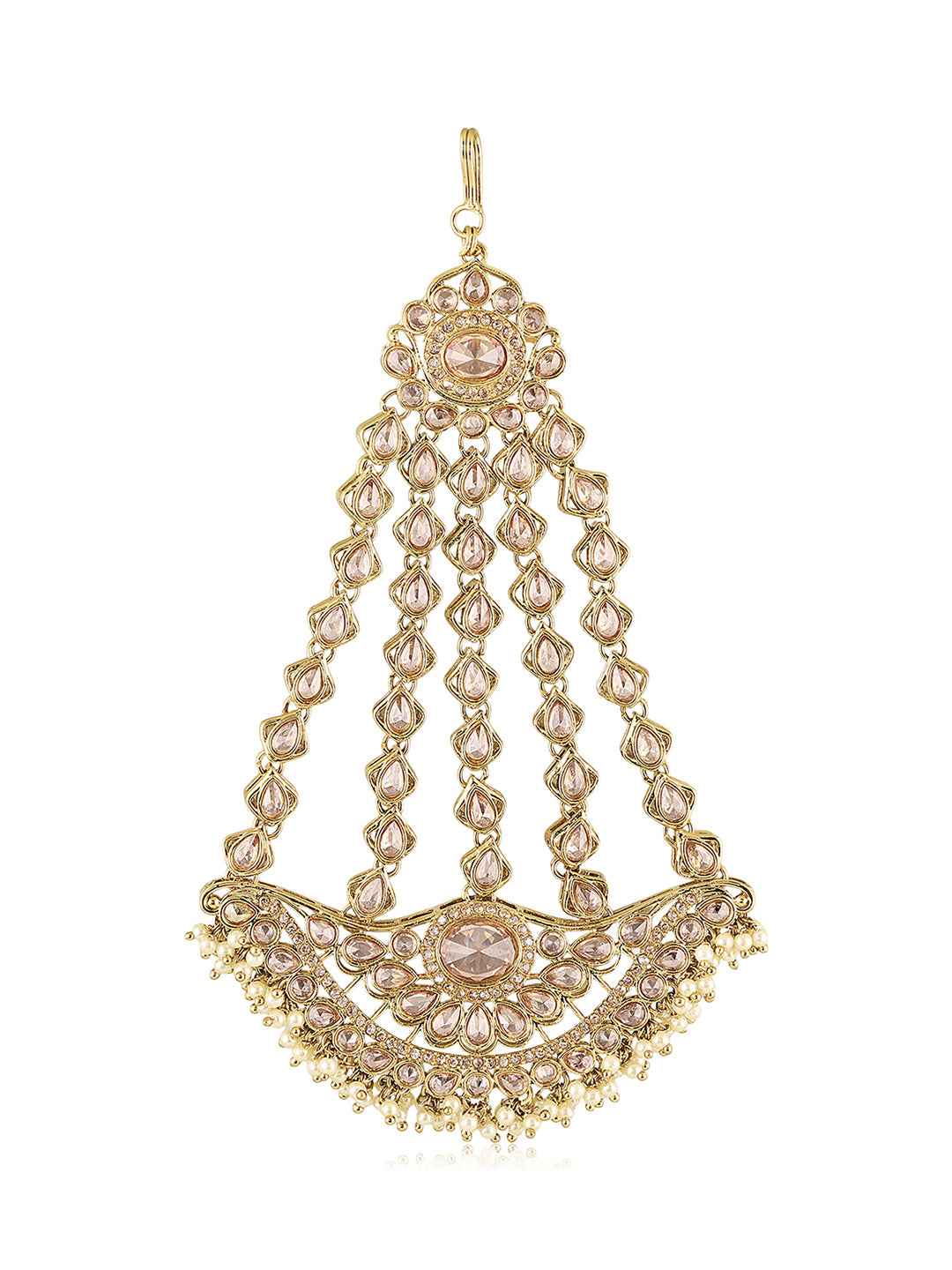 Itrani Royal Chand Passa – Reverse AD Stone Side Tikka in Antique Brass Finish