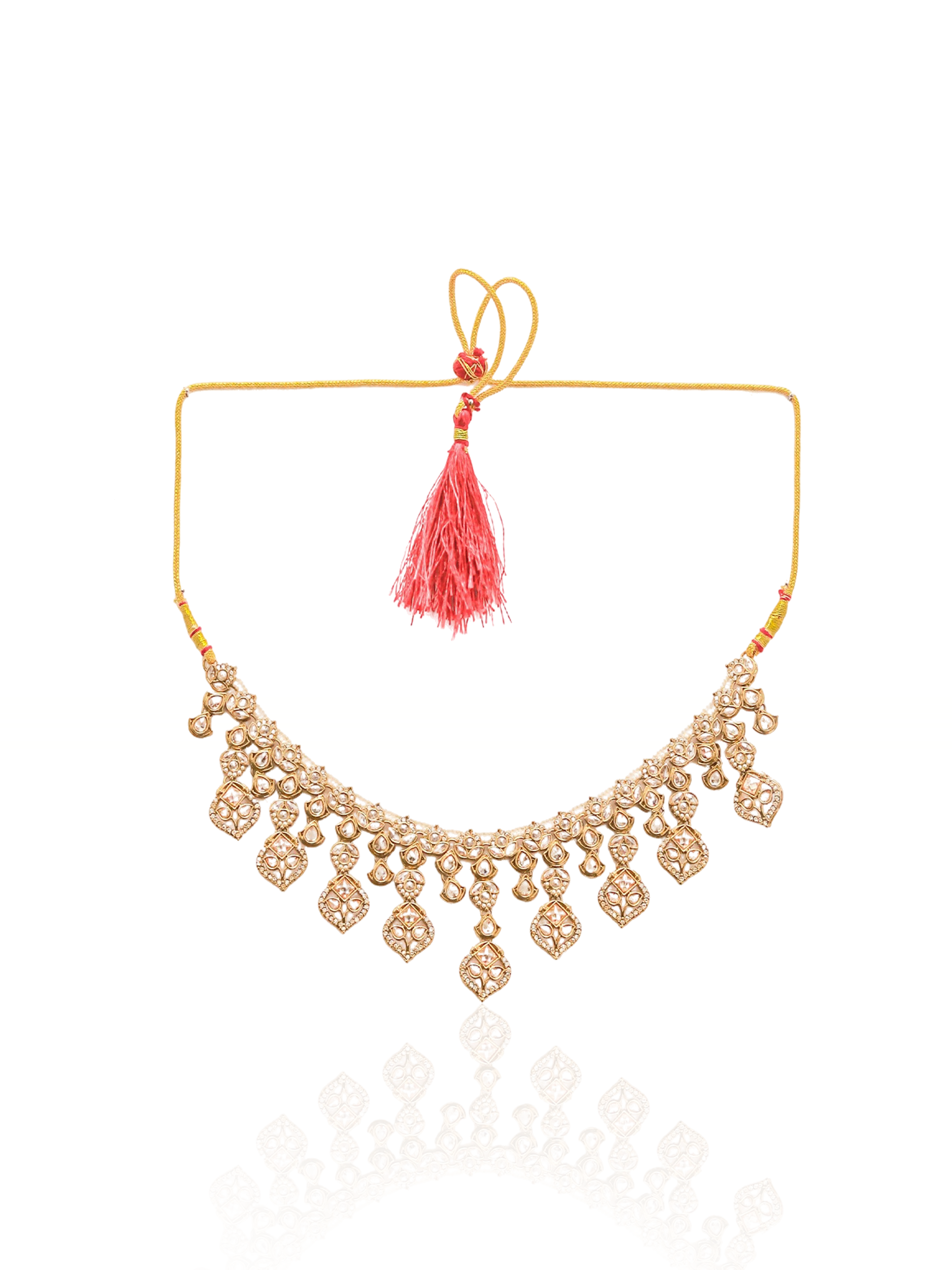 Itrani LCT Reverse AD Stone Choker Set – Traditional Brass Necklace with Earrings & Maang Tikka