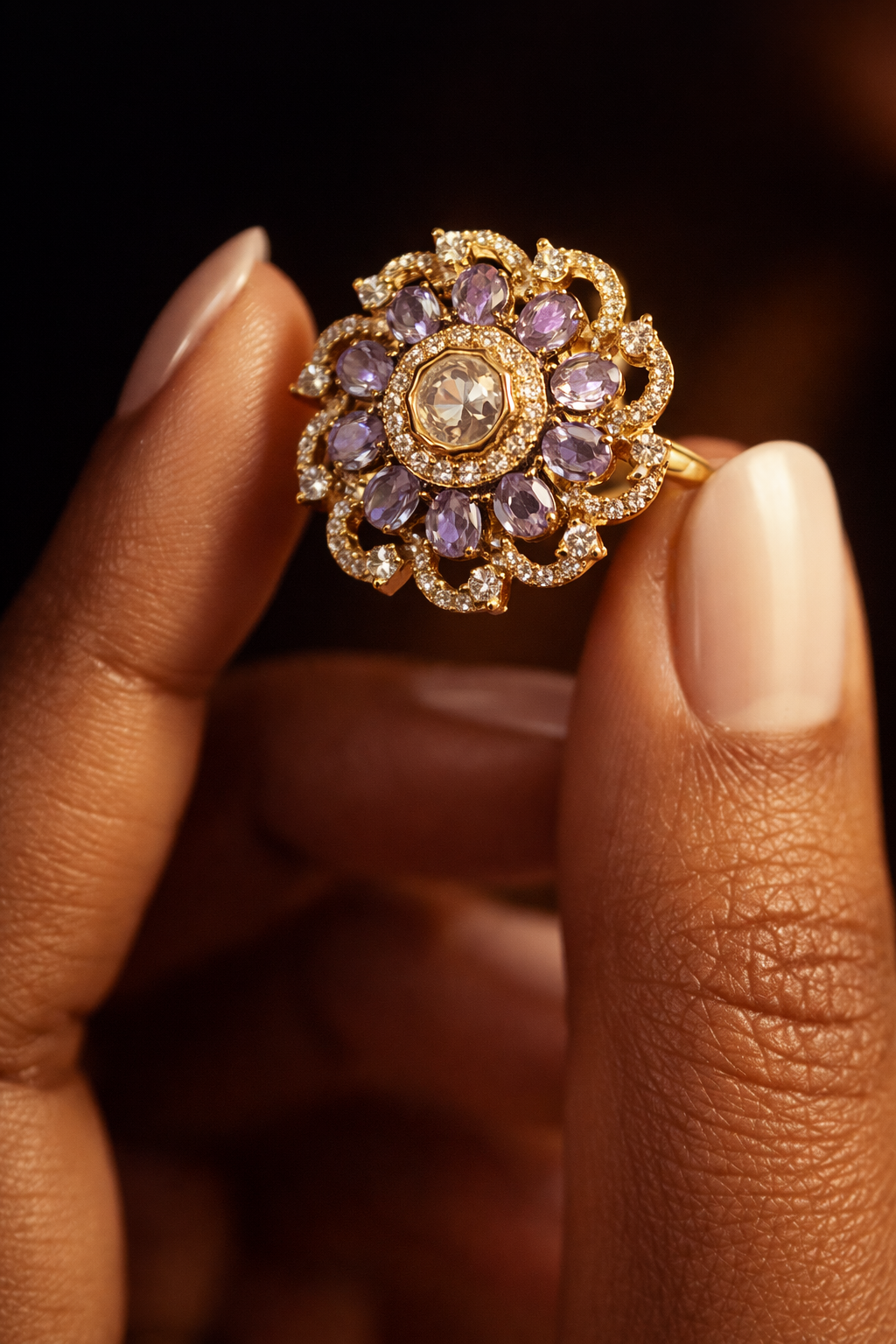 Itrani  Lavender and Pink Floral Diamond Style Statement Ring