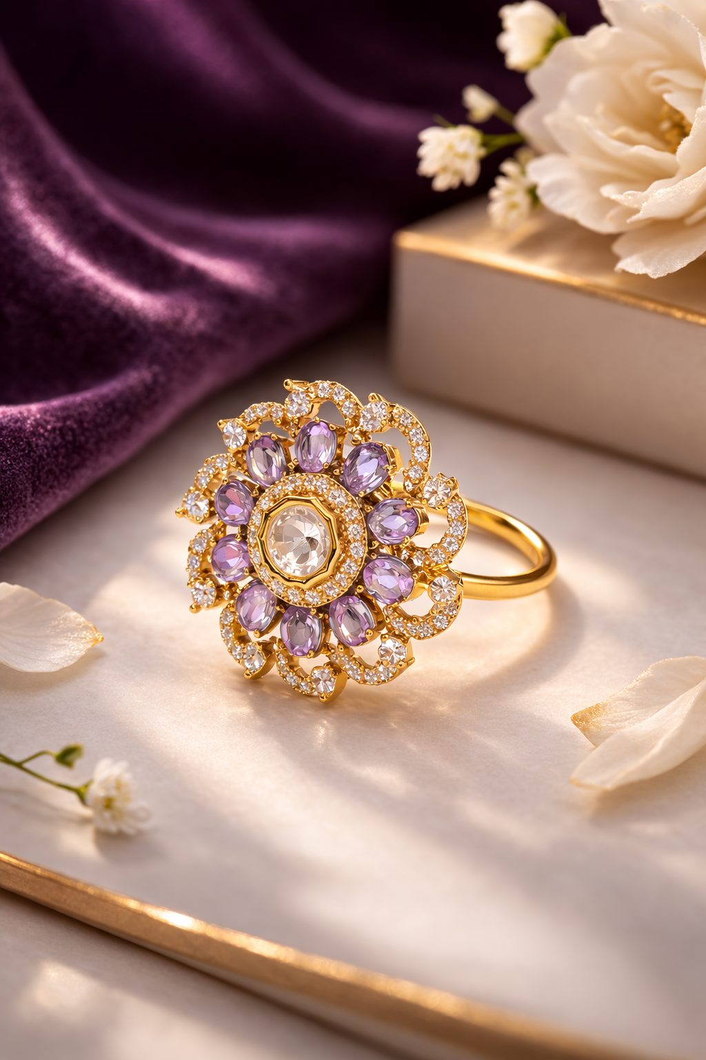 Itrani  Lavender and Pink Floral Diamond Style Statement Ring