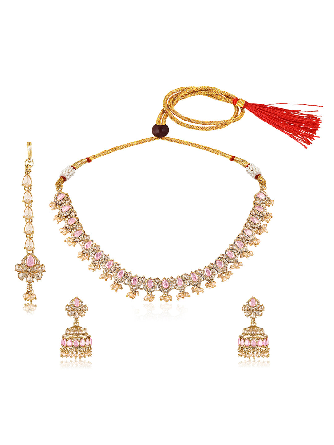 Itrani Pink Colour Stone Royalty Antique Necklace Set