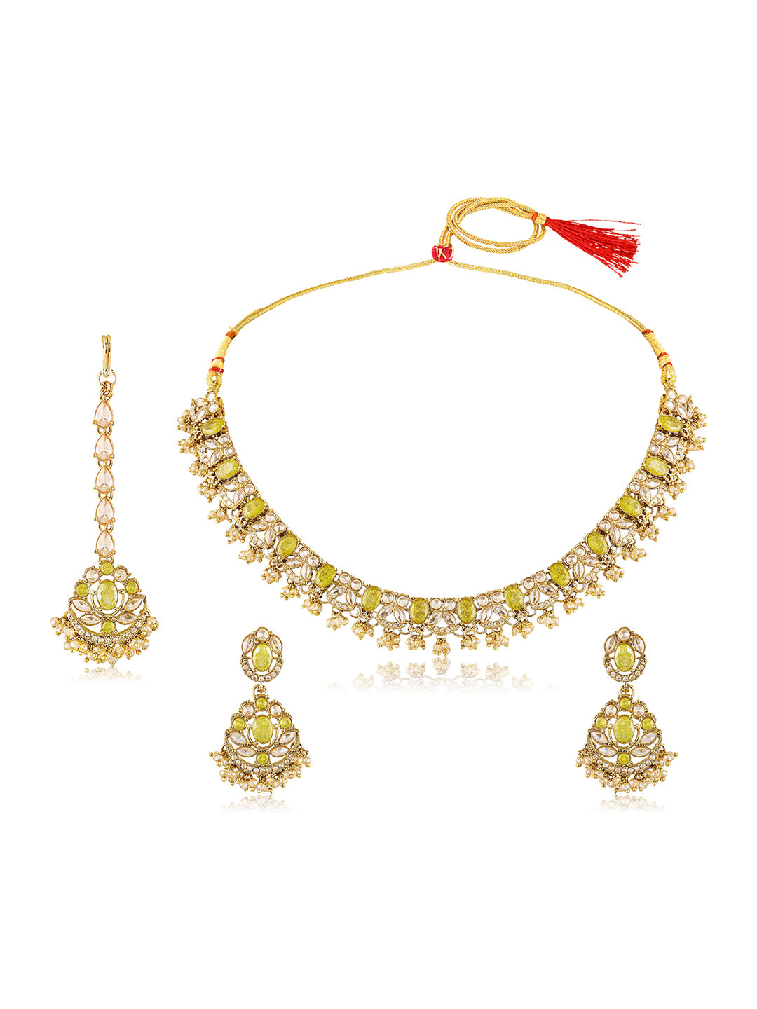 Itrani Mehendi Colour Stones Antique Necklace Set