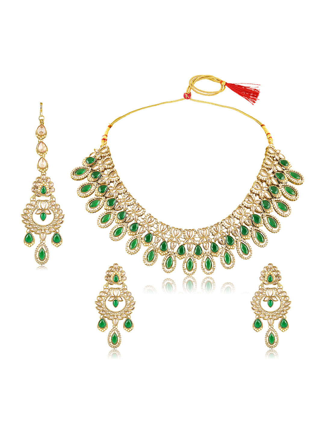 Itrani Emerald Empress Reverse AD Stone Bridal Necklace Set