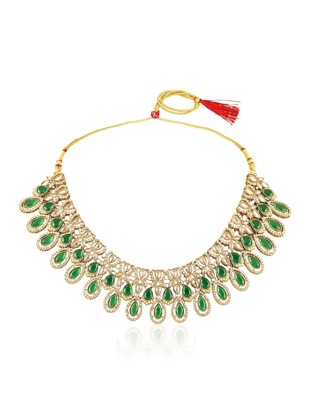 Itrani Emerald Empress Reverse AD Stone Bridal Necklace Set
