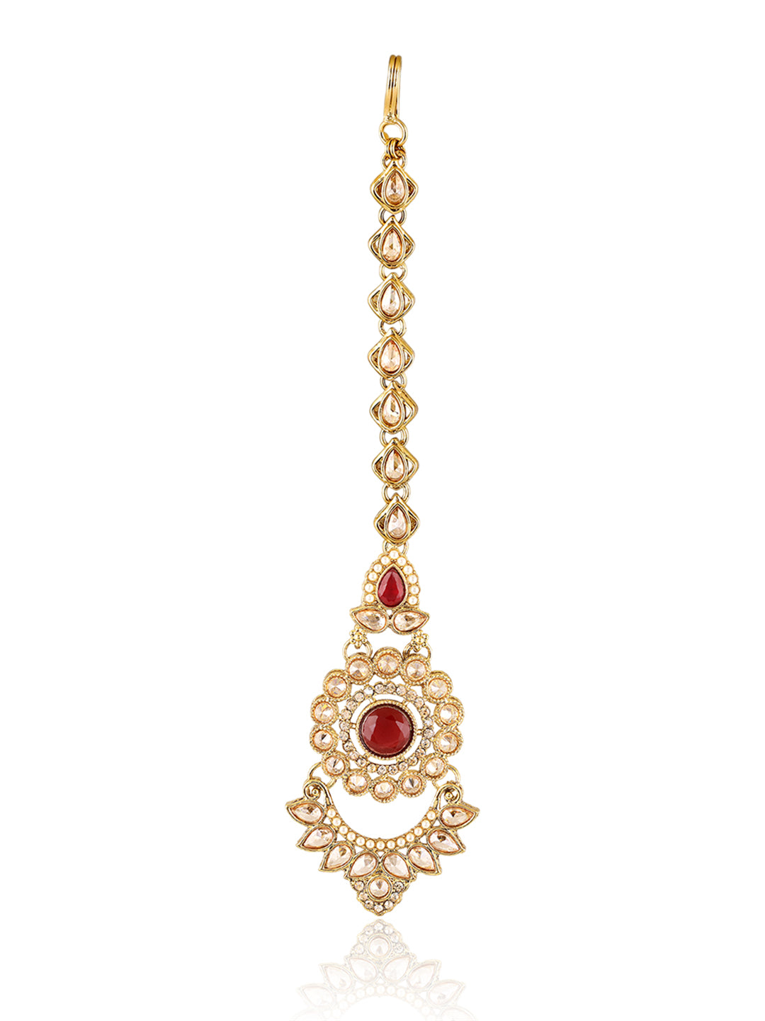 Itrani Royal Ruby Reverse AD Stone Necklace Set with Earrings & Maang Tikka – Bridal & Festive Jewellery
