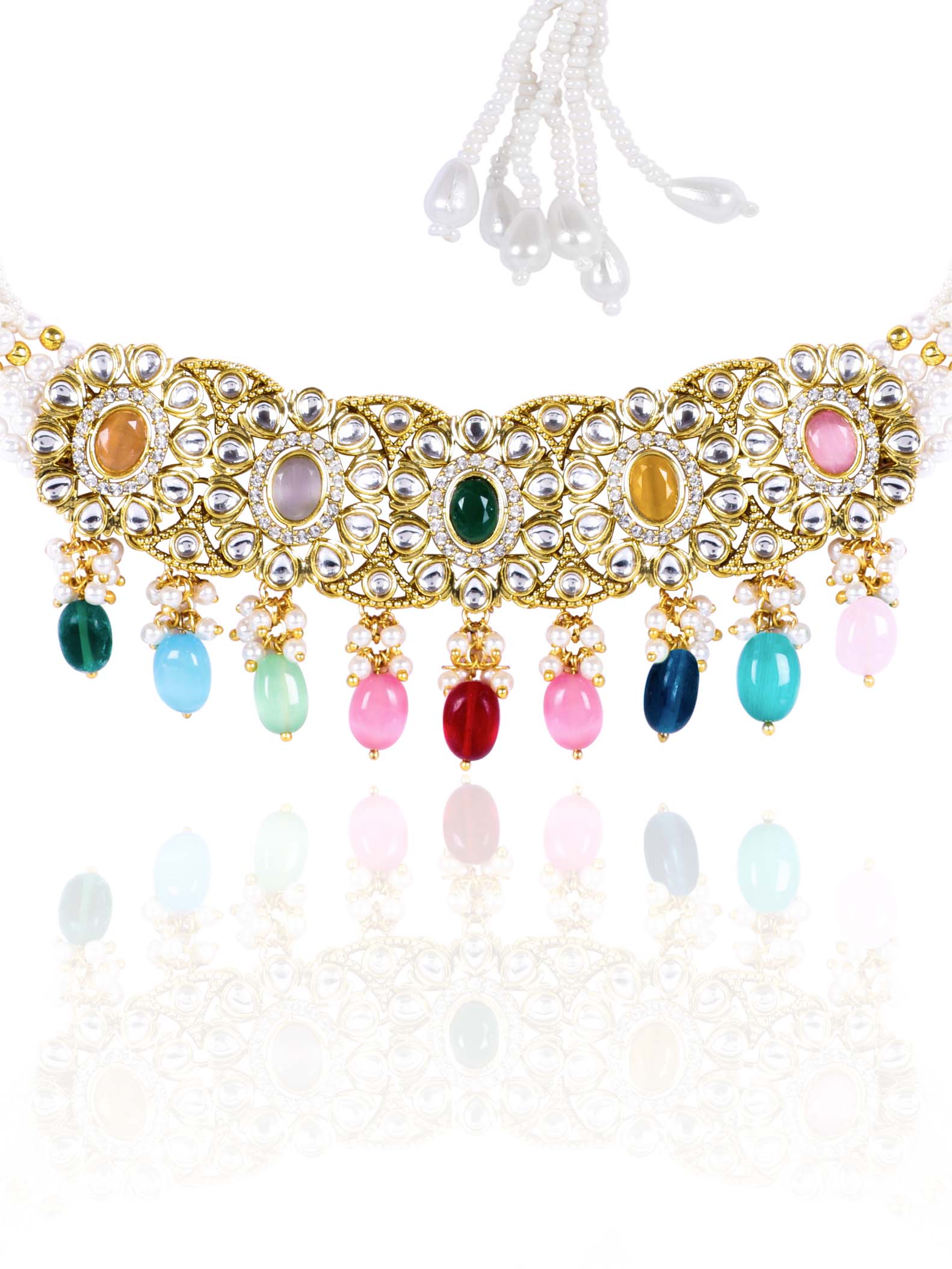 Itrani Regal Multicolor Kundan Choker Necklace Set – Brass with Anti-Tarnish Finish