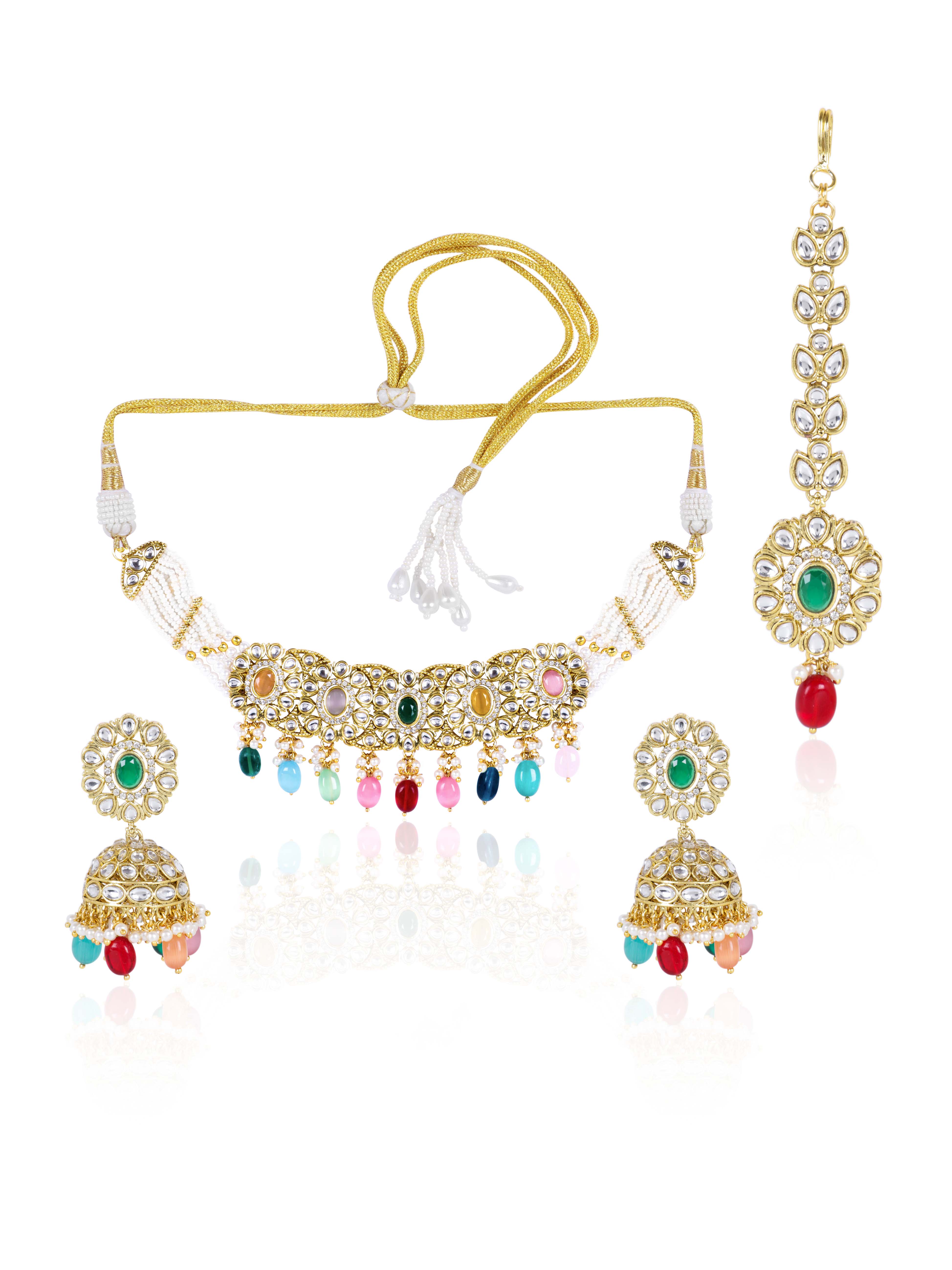 Itrani Regal Multicolor Kundan Choker Necklace Set – Brass with Anti-Tarnish Finish