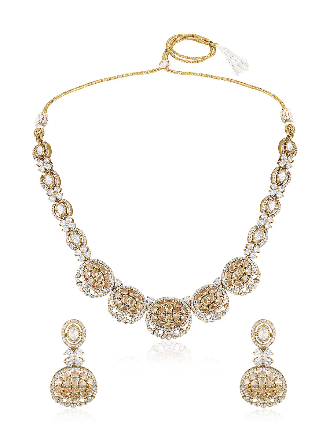 Itrani Champagne Crystal Victorian Style Uncut Diamond Necklace Set