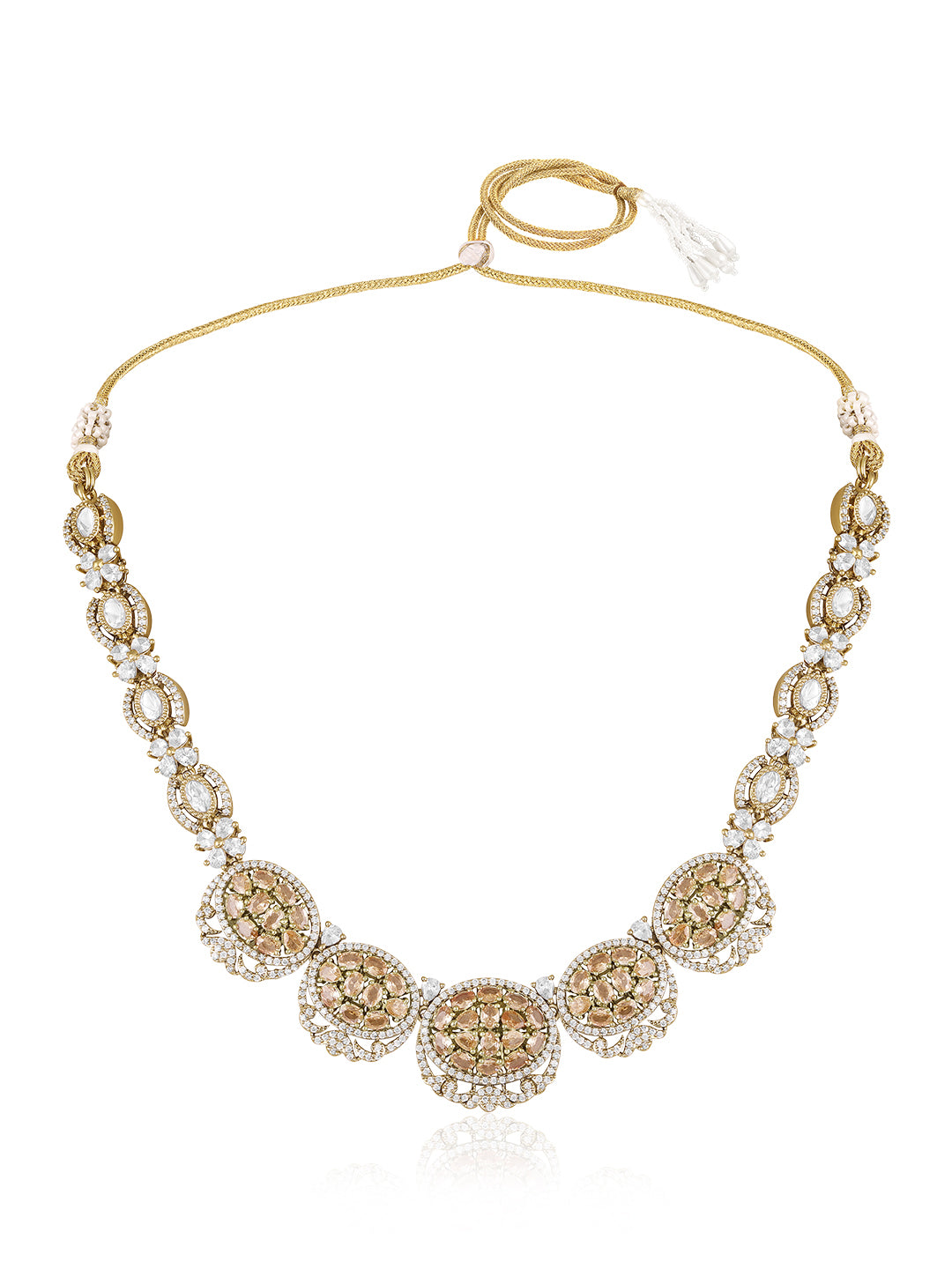 Itrani Champagne Crystal Victorian Style Uncut Diamond Necklace Set