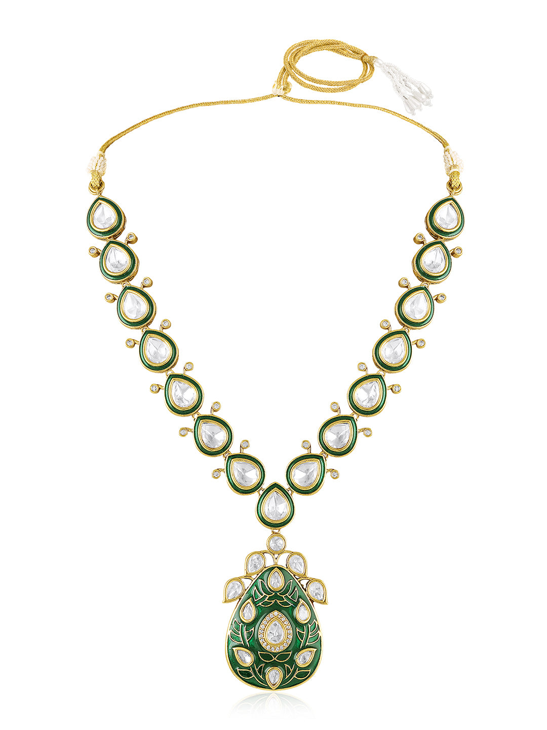 Itrani Emerald  Meenakari With Moissanite  Teardrop Rajasthani Style Necklace Set – Premium Brass, Anti-Tarnish, Wedding Jewellery