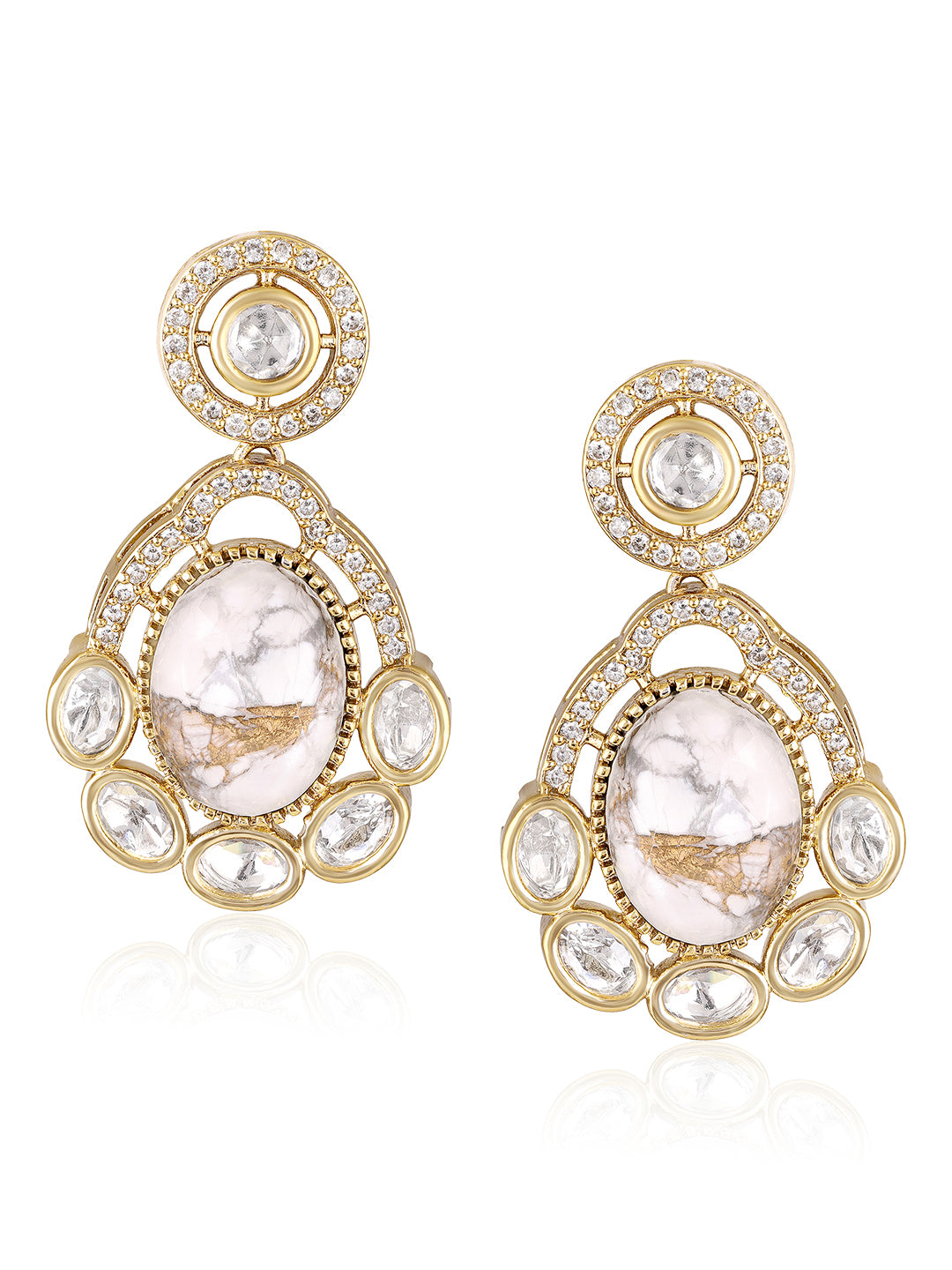 Itrani  Marble Style Centre Stone Pendant Necklace Set with Pearl Mala – Anti-Tarnish Brass Jewelry with Statement White Stone