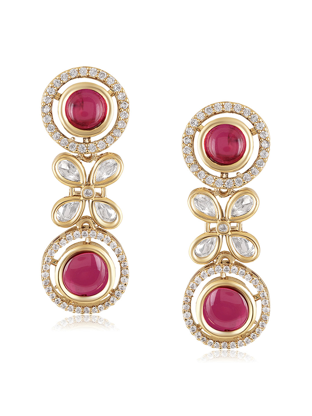 Itrani Rani Bloom Centre Stone With Clear Polki Necklace Set – Bridal Jewelry in Antique Brass