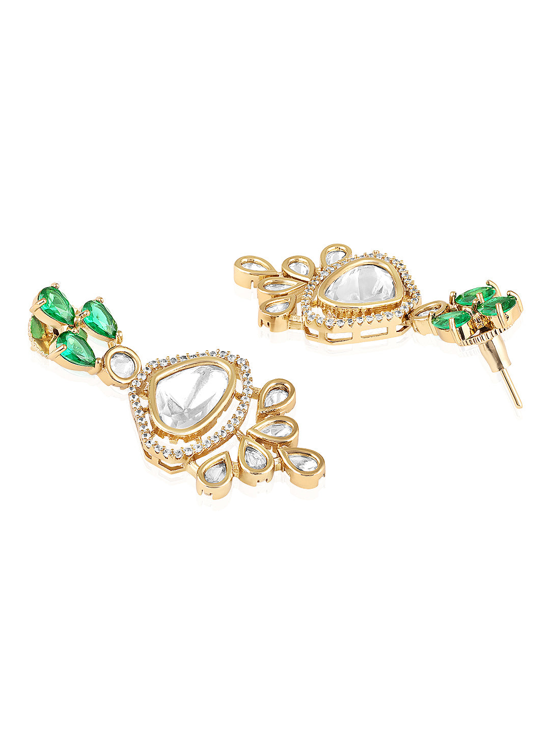 Itrani Royal Emerald |Setting stone with clear Polki Stone Necklace Set – Brass Anti-Tarnish Finish