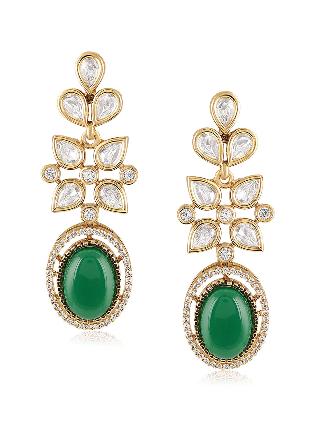 Itrani Royal Emerald Glow Necklace Set – Clear Polki Stone Floral Brass Jewelry