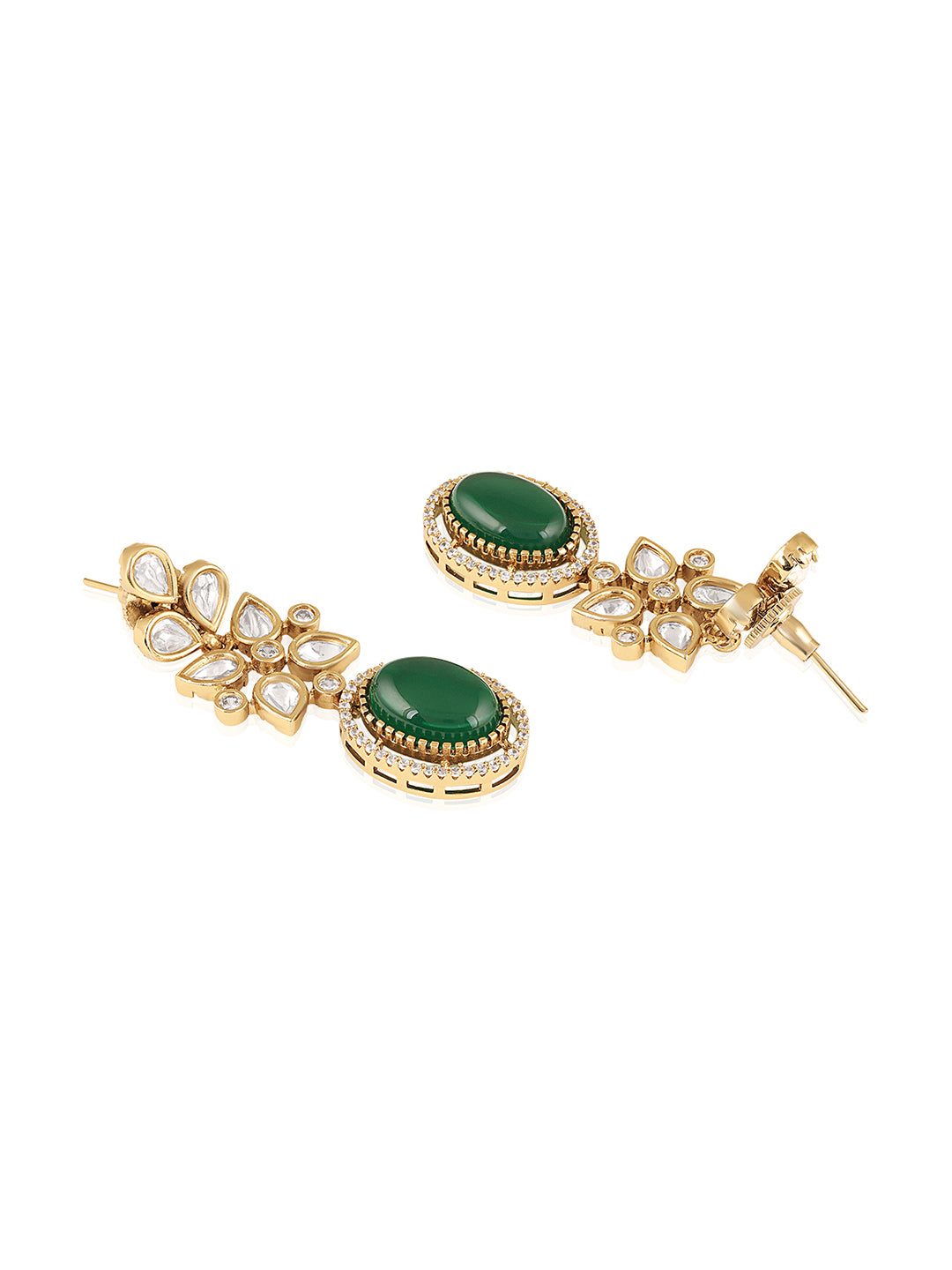 Itrani Royal Emerald Glow Necklace Set – Clear Polki Stone Floral Brass Jewelry