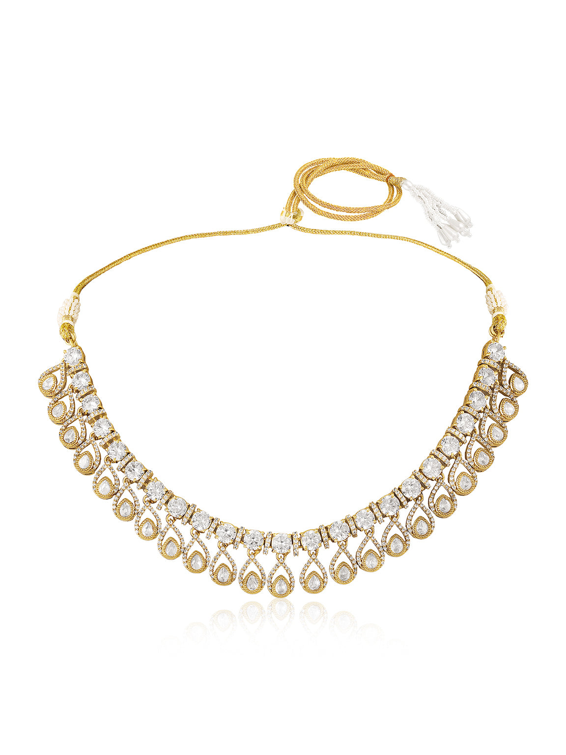 Itrani Premium Radiance Clear Polki Stone With Uncut Diamonds Necklace Set with Dangling Earring – Anti-Tarnish Brass Jewelry