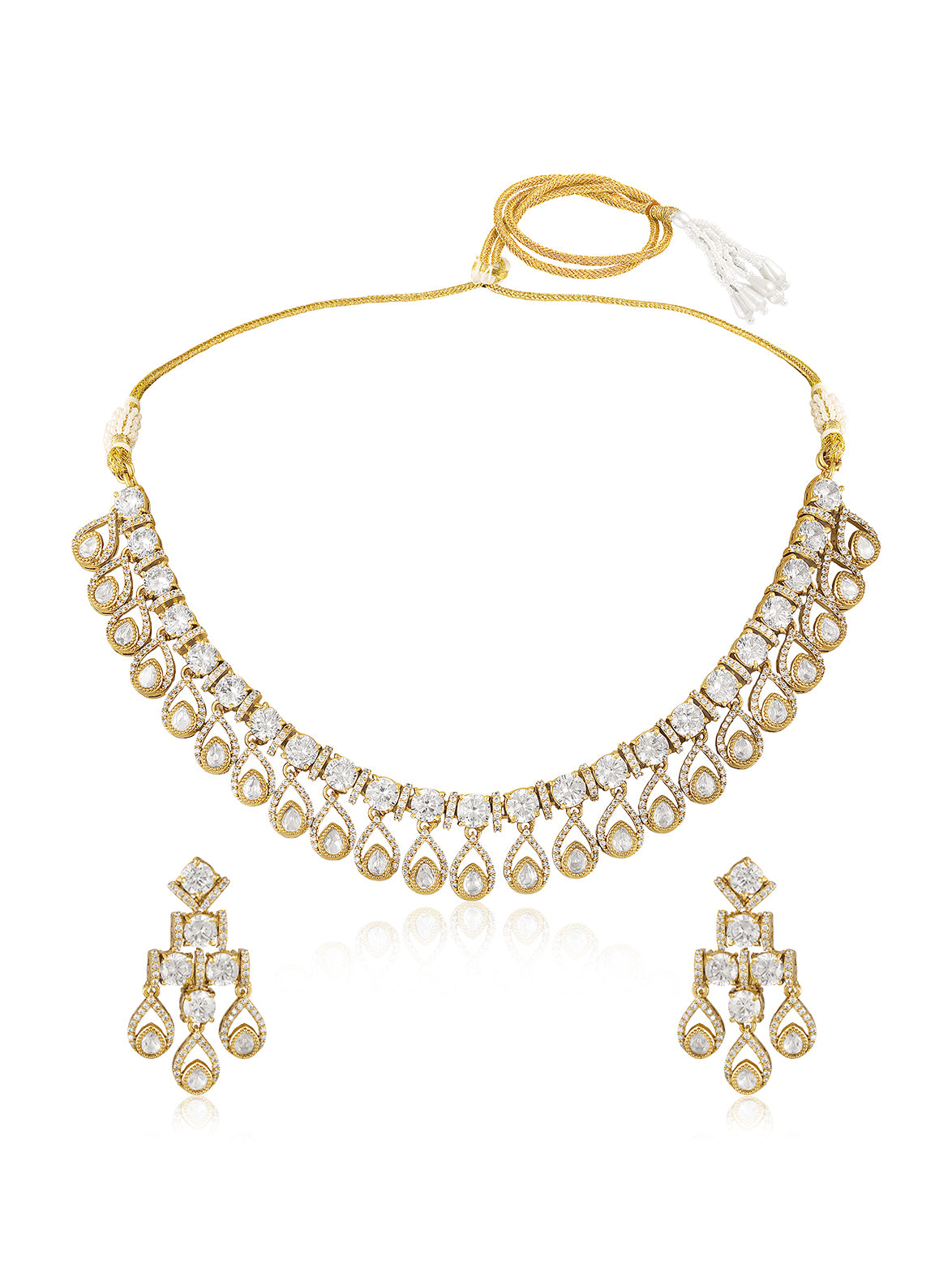Itrani Premium Radiance Clear Polki Stone With Uncut Diamonds Necklace Set with Dangling Earring – Anti-Tarnish Brass Jewelry
